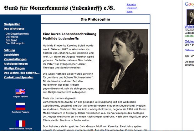 Mathilde Ludendorff, Sekten-Begründerin und geistige Vorreiterin der Ludendorffer. Screenshot