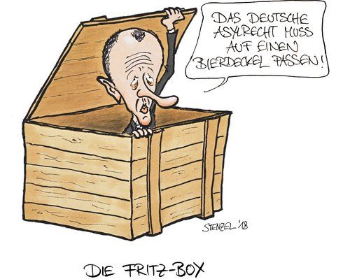 Überraschung! Karikatur aus der Zeit von Merz' Rückkehr in die Politik zu dessen politischem Stil. Karikatur: Oliver Stenzel