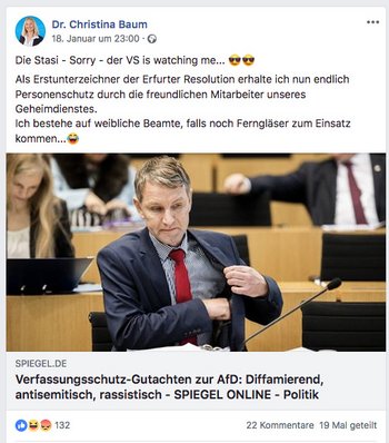 Völkischer Humor: Facebook-Post von Christina Baum. Foto: Screenshot