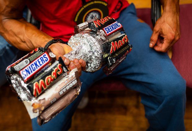 Eine Schoko-Hantel zum Ende des Kasteiens.