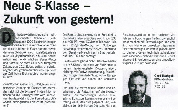 Déjà-vu: 1991 in der IG-Metall-Betriebszeitung "Scheibenwischer". Foto: privat Déjà-vu: 1991 in der IG-Metall-Betriebszeitung "Scheibenwischer". Foto: privat