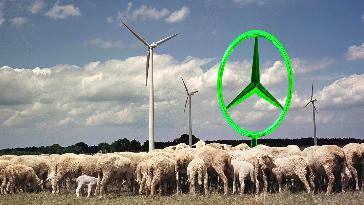 Mit grüner Energie volle Kraft in die E-Mobilität oder: Heidschnucken mit Sternschnuppe. Fotos und Montage: Joachim E. Röttgers