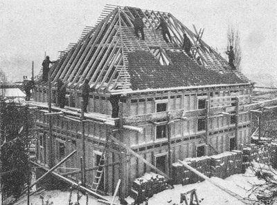 Am Abend des vierten Tages: "fabriziertes Fachwerk", Winter 1927/28. Abbildung: Schweizerische Bauzeitung