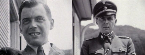 Links Josef Mengele in Freiburg auf dem Balkon des Hauses Sonnhalde 81 im Frühsommer 1940. Rechts als SS-Obersturmführer im August 1942. Foto: Urheber und Besitzer unbekannt