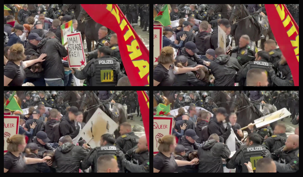 Beim polizeilichen Zugriff hat das Plakat noch einen Stiel. Quelle: privat