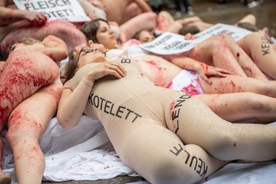 Tiere werden getötet für Keule und Kotelett.