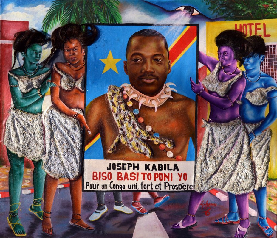 Malerei als Wahlwerbung – der Maler heißt Lukany. Joseph Kabila, Präsident von 2001 bis Januar 2019, Nachfolger seines ermordeten Vaters Laurent-Désiré Kabila; Sammlung Horvath Politischer Kunst, Foto: W. Horvath.