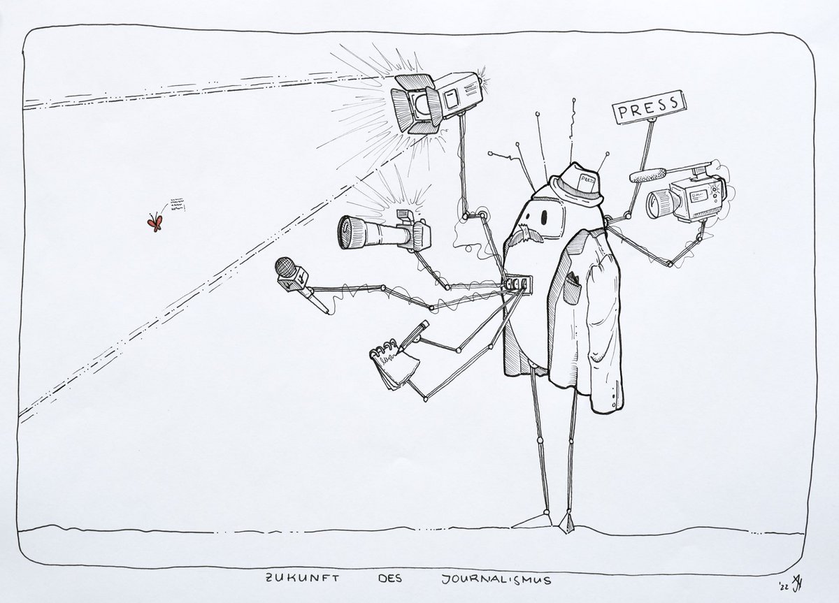 Karikatur von Arjann Härtner zum Thema "Zukunft des Journalismus / Pressefreiheit". Mehr Karikaturen mit Klick auf den Pfeil.