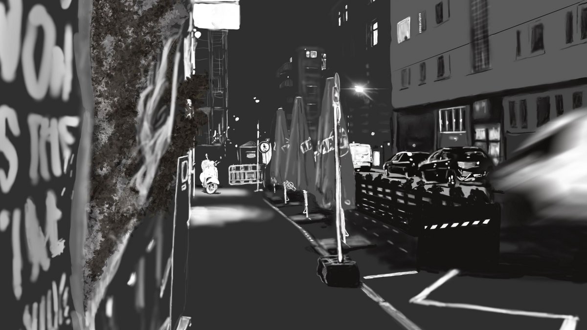 Roller und Baustelle im Weg.