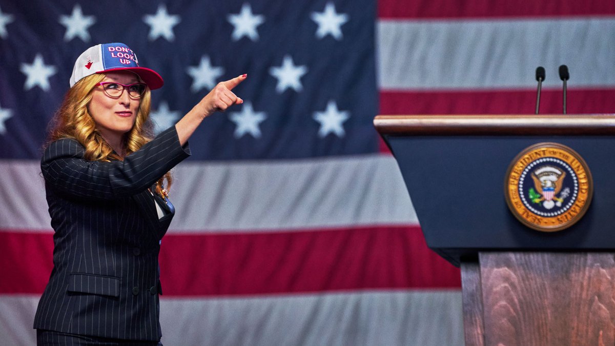 99,78 sind eben keine 100 Prozent, weiß die Präsidentin der Vereinigten Staaten Amerikas (gespielt von Meryl Streep). Filmstills: Niko Tavernise/Netflix