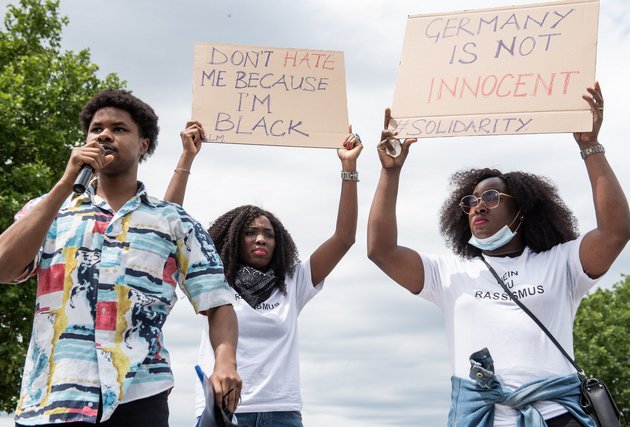 Kundgebung der Black-Lives-Matter-Bewegung gegen Polizeigewalt, Stuttgart 2020.
