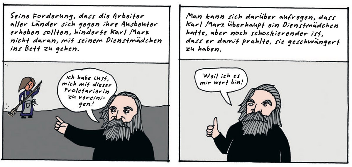 Wiederkehrendes Thema bei Strömquist: toxische Mann-Frau-Beziehungen. Hier die von Karl Marx in "I'M Every Woman". Wiederkehrendes Thema bei Strömquist: toxische Mann-Frau-Beziehungen. Hier die von Karl Marx in "I'M Every Woman".