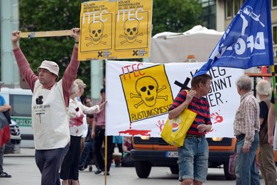 Protest gegen die Itec in Köln im Mai 2014.
