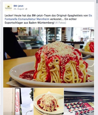 Wer hat's erfunden? Natürlich Baden-Württemberg. Spaghetti-Eis-Berg aus Mannheim. Screenshot 