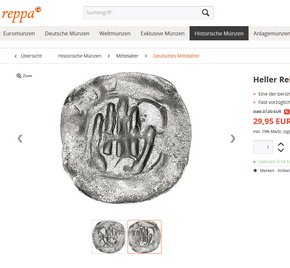 Online ein Renner: Schwäbisch Hällischer Heller. Screenshot: www.reppa.de