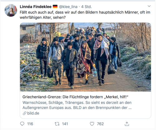 Per aktuellem Post zurück in die Vergangenheit mit Linnéa Findeklee. Screenshot Twitter