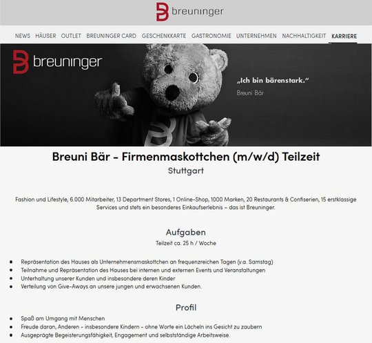 Ausgeprägt begeisterungsfähig fürs Repräsentieren eines Hauses? Screenshot: www.e-breuninger.de