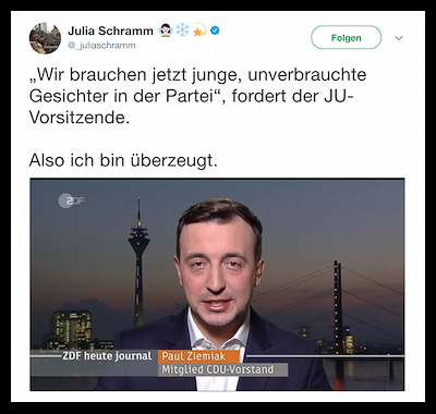 Jung. Unverbraucht. Union. Screenshot: Twitter/Julia Schramm