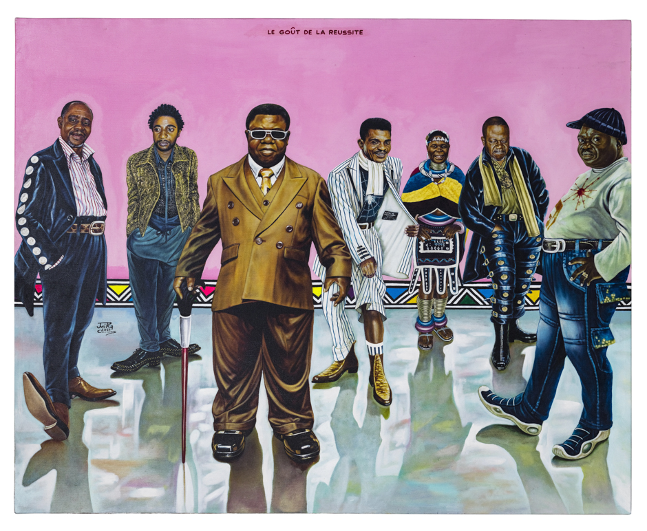 JP Mika, "Der Geschmack des Erfolgs", 2011: Sechs Stars der kongolesischen Malerei und eine Ndebele-Frau aus Südafrika; ganz links Chéri Samba, dann JP MIka und Moke; Farida and Henri Seydoux collection, Bildrechte: westudio.fr. Bild 1 von 10