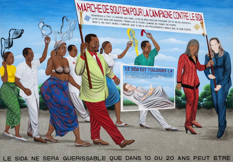Chéri Samba, "Marsch zur Unterstützung der Anti-Aids-Kampagne", 2006; Sammlung Lucien Bilinelli, Brüssel, Mailand.